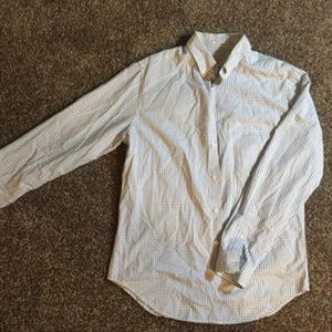 Men's Blue and White Checkered Dress Shirt